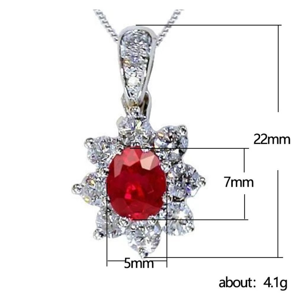 🔥Silver Plated Crystal Flower Vintage Oval  Ruby Gemstone Necklace, UNVN12477 - Picture 3 of 3